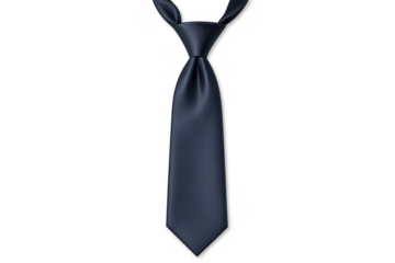 Navy blue necktie hanging against transparent background, symbolizing professional style and corporate elegance