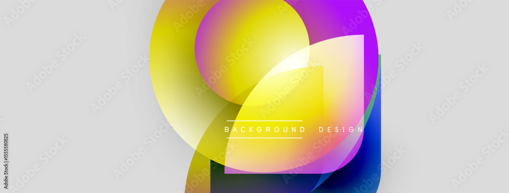 Poster abstract vibrant shapes overlap. gradient colors blend, creating modern design. white background pro