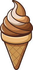 Vector Art of Chocolate Swirled Soft Serve Ice Cream in a Classic Waffle Cone