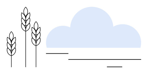 Wheat stalks beside a soft blue cloud in a clean design. Ideal for agriculture, sustainability, nature, weather, simplicity, eco-farming, rural lifestyle. Minimalist flat design metaphor