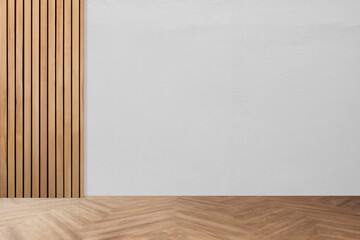 Empty minimal room interior design with fishbone flooring