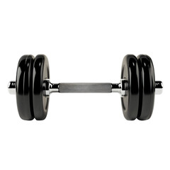 Naklejka premium A black dumbbell with a chrome handle against a black background.