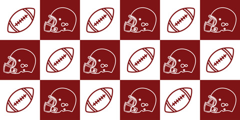 American football sports pattern background. rugby ball and helmet.