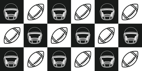 American football sports pattern background. rugby ball and helmet.