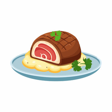 cooked meat roll on plate clip art preview