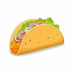 Vector illustration of a delicious taco with meat, lettuce, and onion. A classic icon of traditional Mexican cuisine.