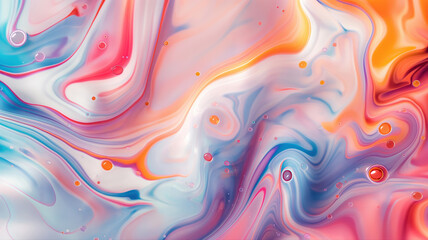 Abstract fluid art background with vibrant swirls of pink, blue, orange, and white, creating a dynamic colorful abstract pattern for artistic use.