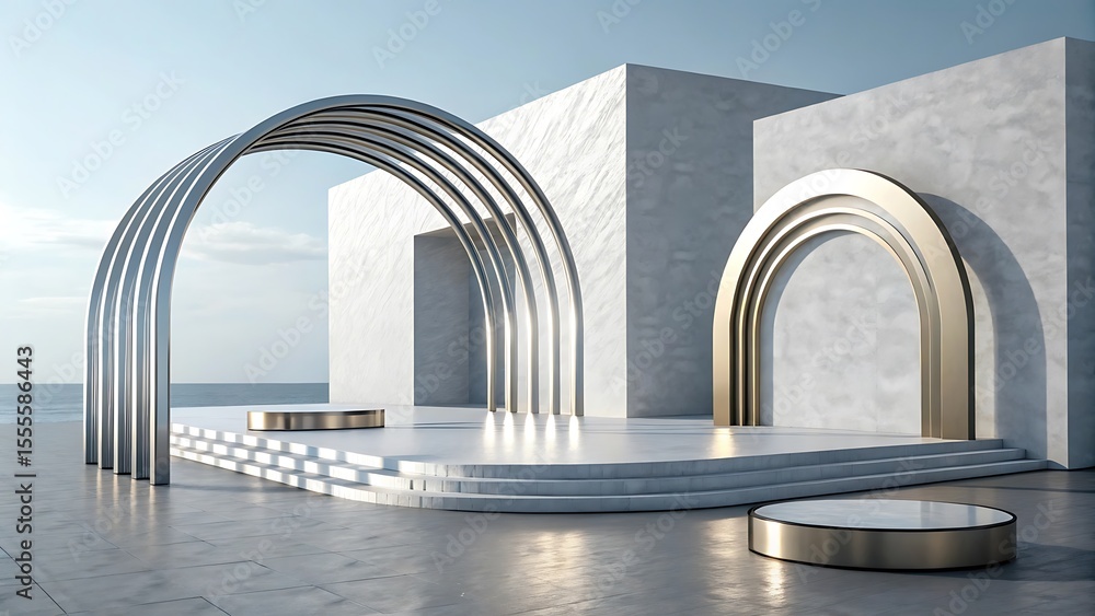 Poster 3d illustration of abstract minimal architecture block two
