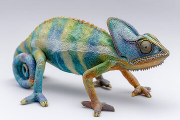 colorful chameleon in the middle of changing colors showing gradient with white background