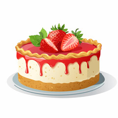 A delicious illustration of a strawberry cheesecake with fresh berries, a perfect indulgent dessert for any celebration.