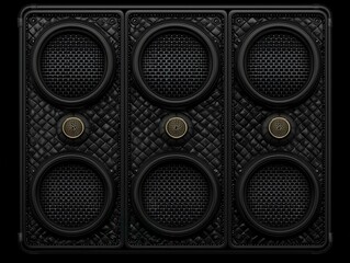 Stylish Black Audio Speaker Design with Three Round Grills and Textured Background