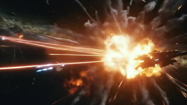 Futuristic spacecraft laser combat