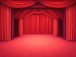 Vibrant Red Theater Stage with Elegant Curtains for Dramatic Performances and Events
