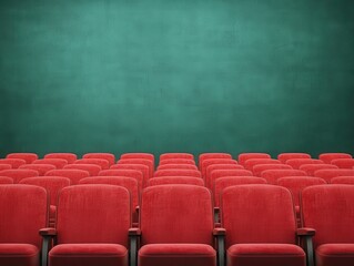 Empty Red Theater Seats Facing Blank Green Wall in an Indoor Venue