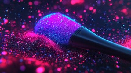 Colorful Glitter Brush on Sparkling Background with Bokeh Effects in Vibrant Hues