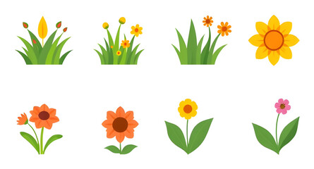 Set of spring flowers, Spring floral set, Springtime blossoms, Blooming flowers, Colorful spring flowers, Garden flowers set, Spring flower clipart, Vector spring bouquet, Hand-drawn spring flowers, F