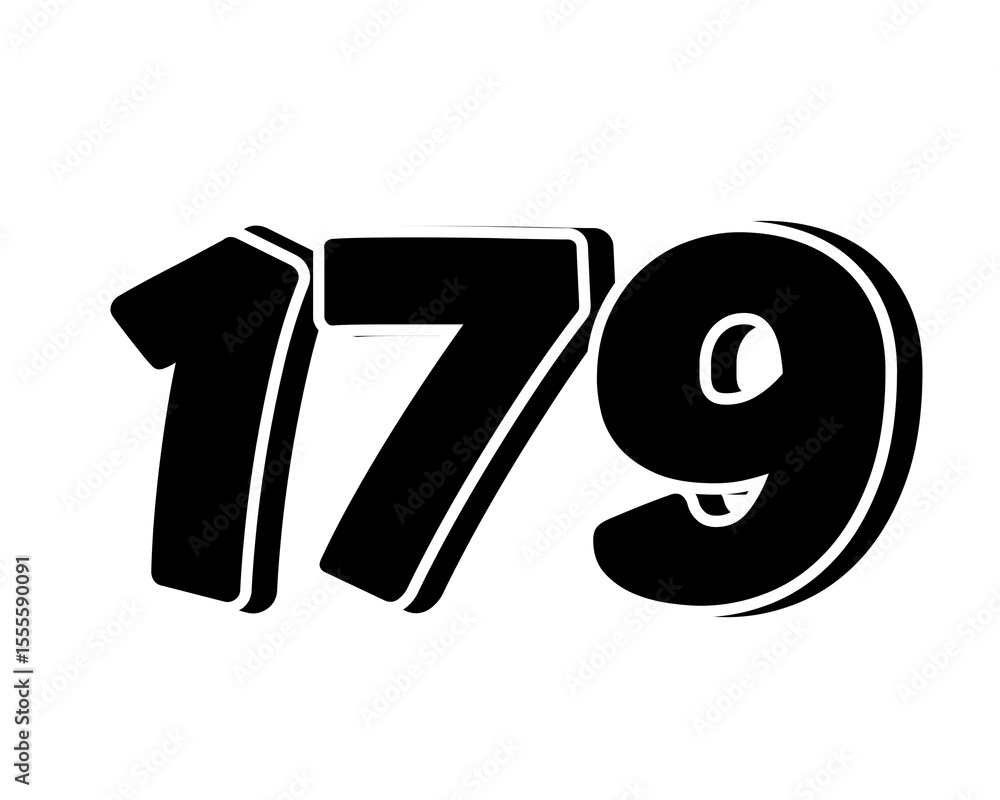 Fototapete stylized black number 179 on transparent background, with a bold, 3d appearance and shadow effects f