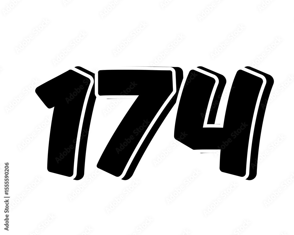 Fototapete stylized black number 174 on transparent background, with a bold, 3d appearance and shadow effects f