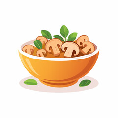 A comforting bowl of delicious homemade mushroom soup with fresh basil garnish. Healthy vegetarian meal concept vector illustration.