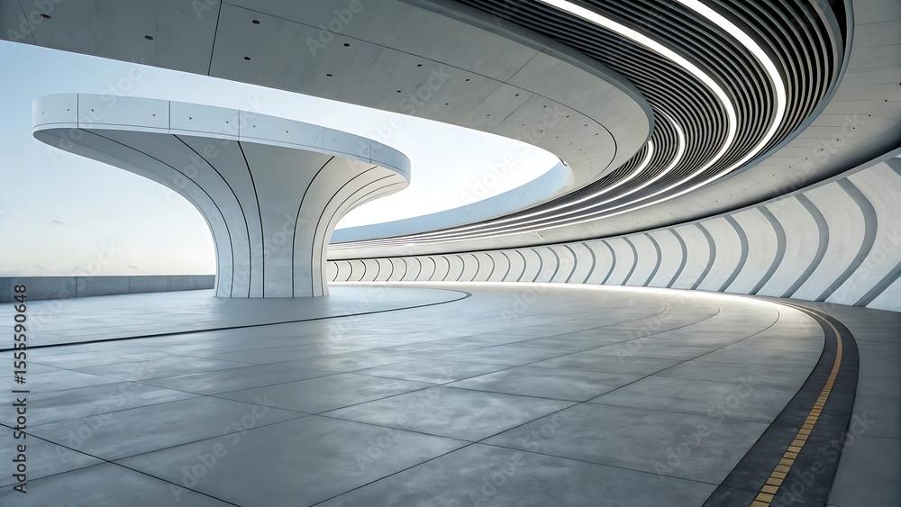 Aufkleber 3d render of abstract curve structure futuristic architecture seven