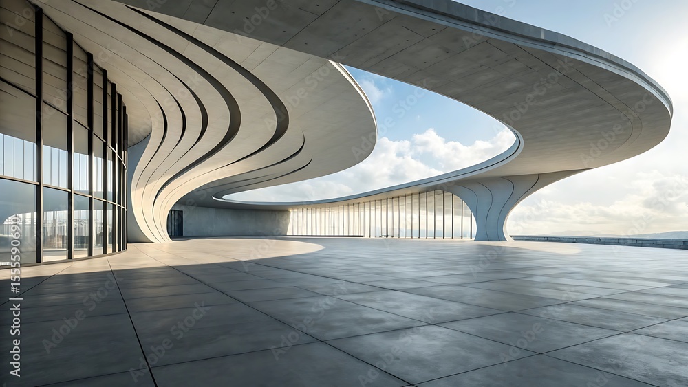 Aufkleber 3d render of abstract curve structure futuristic architecture design