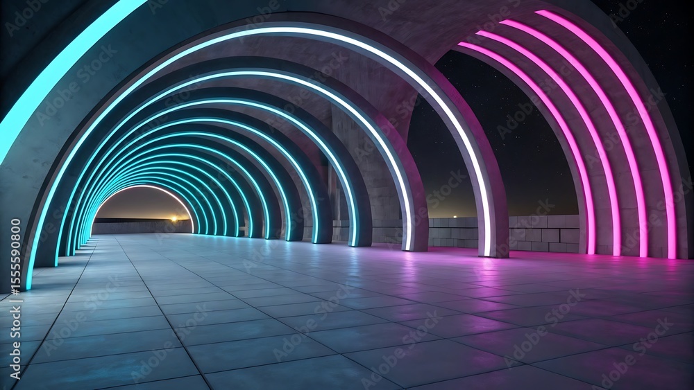Poster 3d render of abstract futuristic arch architecture design