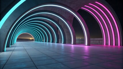 Naklejka premium 3D Render Of Abstract Futuristic Arch Architecture Design