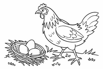 Hand-Drawn Chicken and Eggs Outline