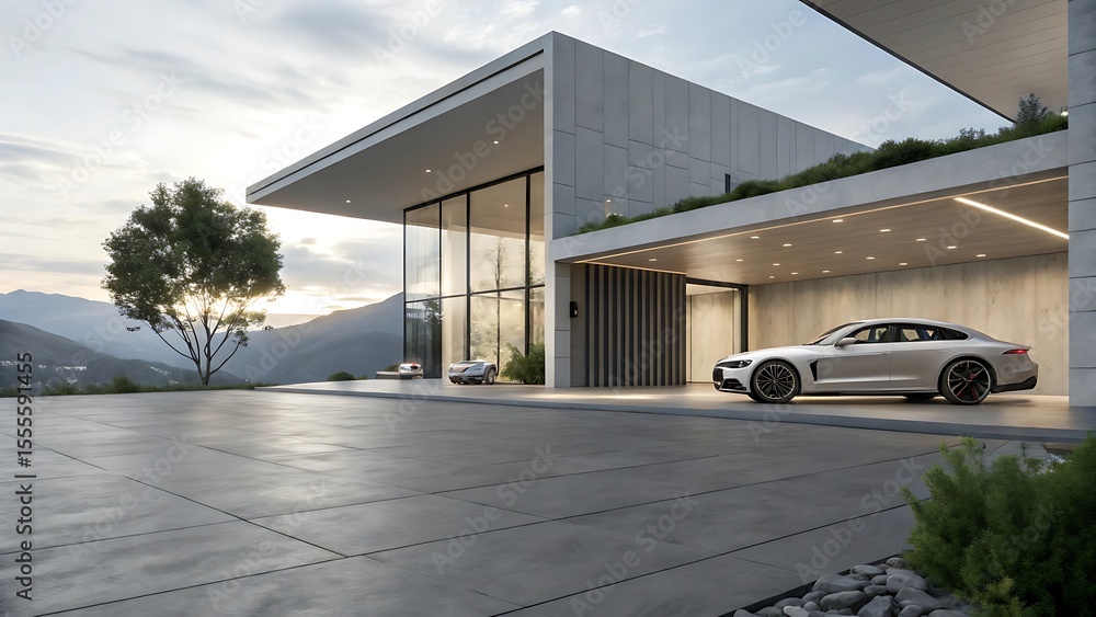Aufkleber 3d render of abstract modern architecture with empty interior seven