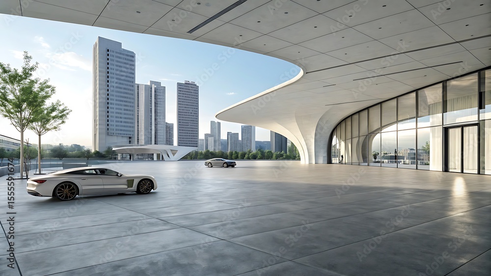 Aufkleber 3d render of abstract modern architecture with empty interior
