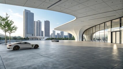 Obraz premium 3D Render Of Abstract Modern Architecture With Empty Interior