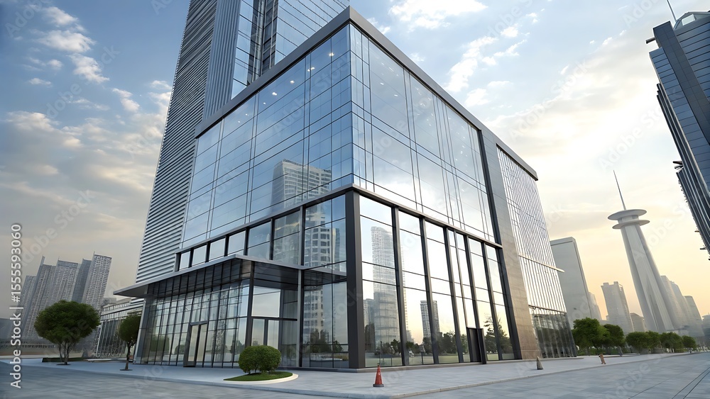 Poster 3d rendering of modern architecture skyscraper concept five