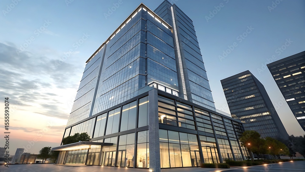 Poster 3d rendering of modern architecture skyscraper concept