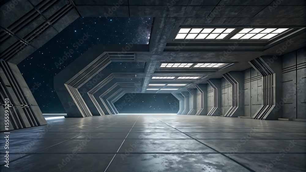 Aufkleber abstract architectural space with empty concrete floor scene one