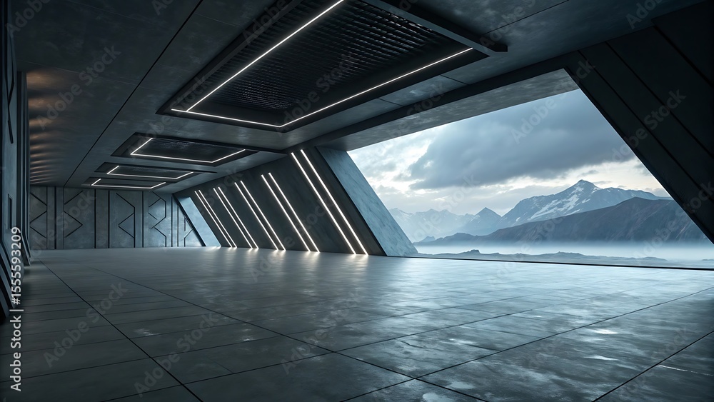 Aufkleber abstract architectural space with empty concrete floor scene two