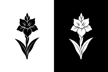Fresh Gladiolus Flower Silhouette Icon in Trendy Botanical Style