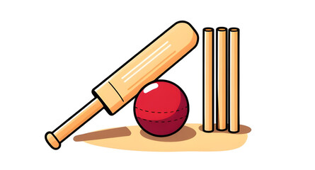 cricket stump, sports equipment, cricket gear, bat and ball, cricket game, cricket match, stumps and bails, red cricket ball, leather ball, wooden bat, cricket icon, sports icon, cricket field, cricke