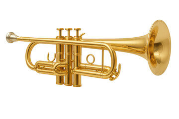 Obraz premium Gold trumpet lying horizontally isolated on transparent background, ready to play beautiful music