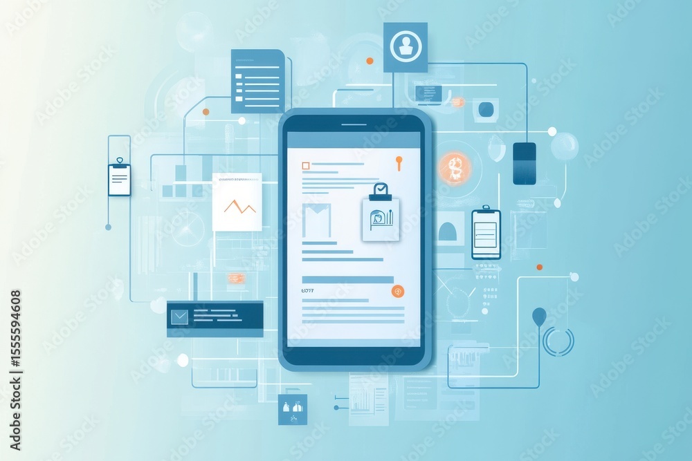 Aufkleber a phone with a blue background and a person. digital kyc verification concept with user interface ic