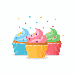 Delightful Trio of Colorful Cupcakes with Sprinkles Perfect for Celebrations
