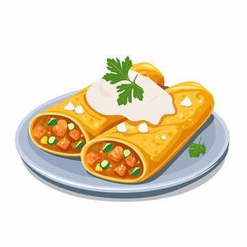yellow enchiladas with white sauce on plate clip art preview