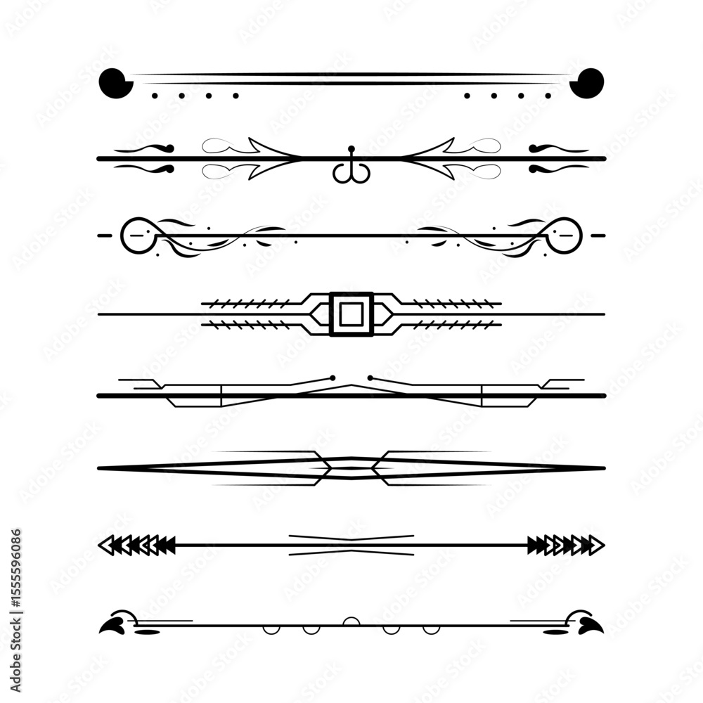 Poster set black simple line collection doodle border elements vector design style sketch isolated illustra