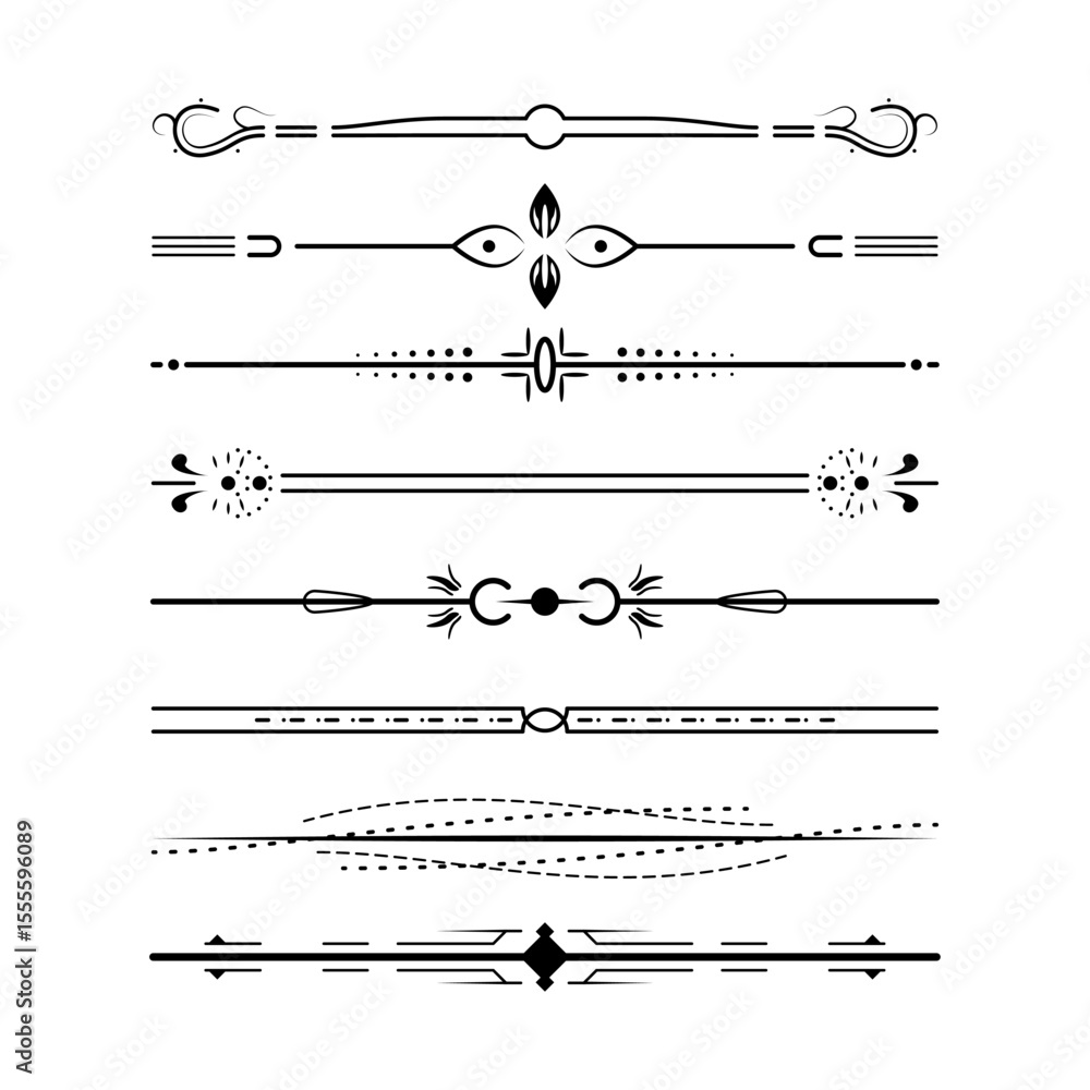 Poster set black simple line collection doodle border elements vector design style sketch isolated illustra