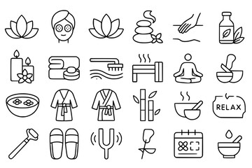 Spa & Wellness Line Icons: Relaxation, Massage & Holistic Health Vector Set