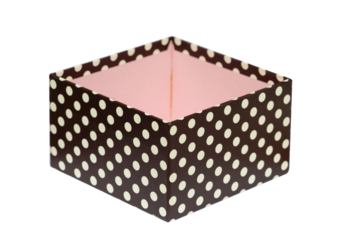 Brown polka dots box with inner pink isolated on transparent background.
