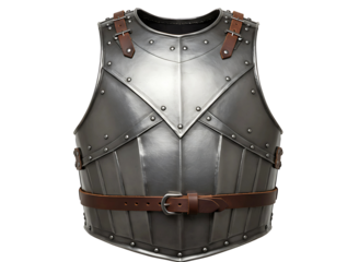 Detailed medieval knight s metal armor chest plate and belt isolated on transparent background