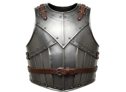 Detailed medieval knight s metal armor chest plate and belt isolated on transparent background