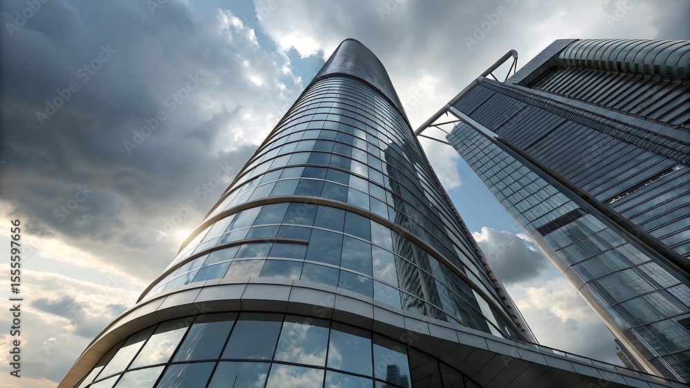 Poster low angle view of futuristic architecture skyscraper scene three