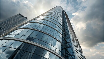 Obraz premium Low Angle View Of Futuristic Architecture Skyscraper Scene Four