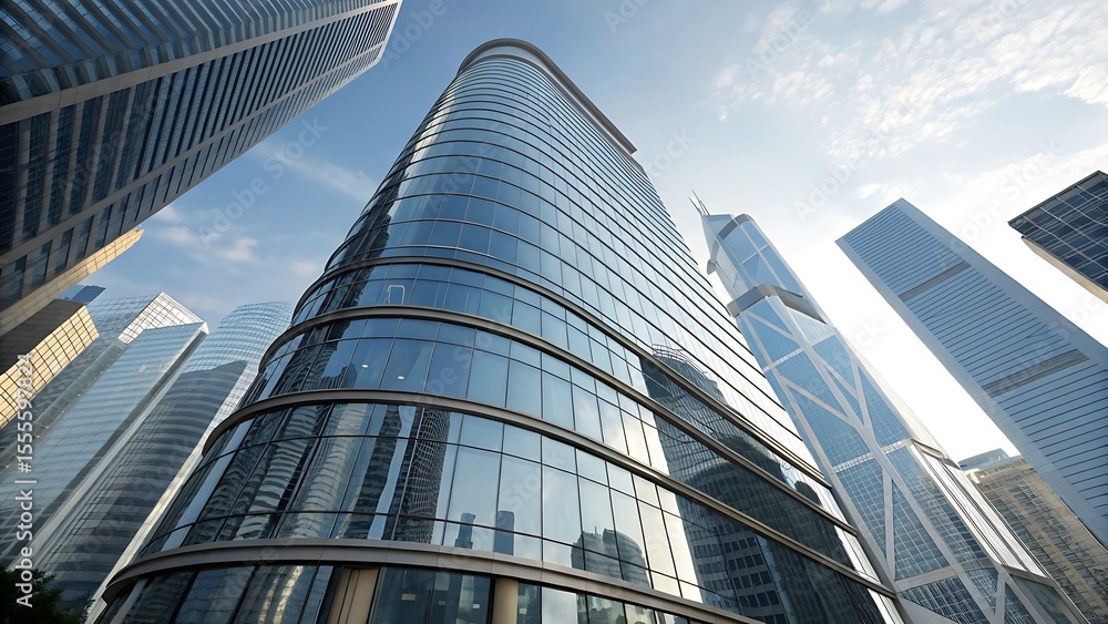 Poster low angle view of futuristic architecture skyscraper concept